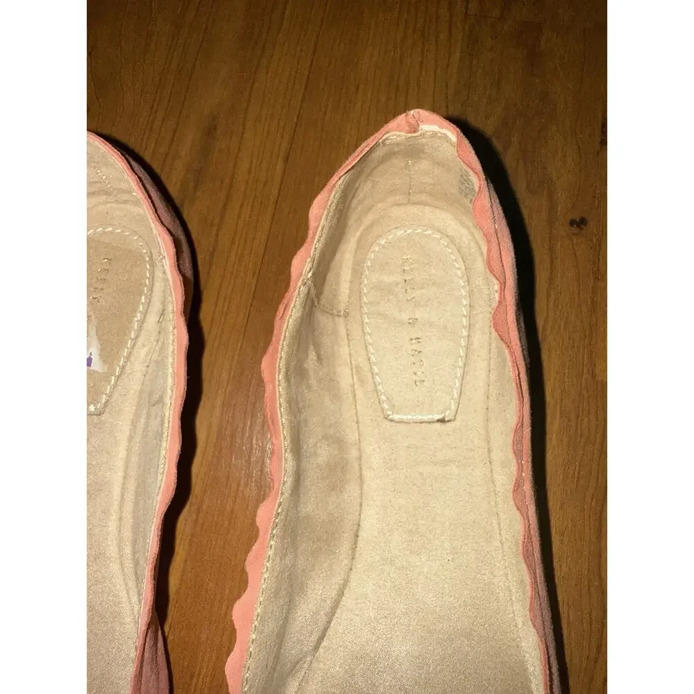 Kelly & Katie Scalloped Ballet Flats 8.5 Pink Coral Coquette Leather Suede